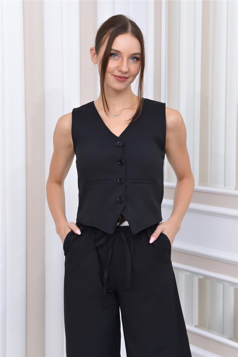 Nuseel Boxer Detailed Casual Trousers & Vest Two Piece Set Black - Image 5