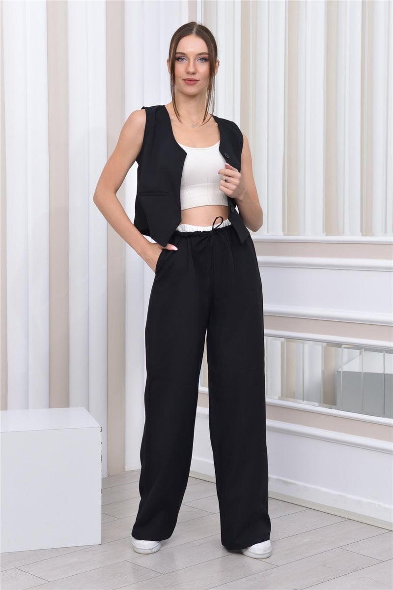 Nuseel Boxer Detailed Casual Trousers & Vest Two Piece Set Black - Image 3
