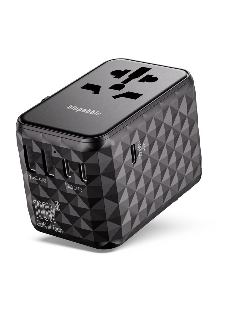 blupebble Passport 4 World Travel Adapter With GaN III Tech 100W Fast Charging, 3 USB-C, 2 USB-A Worldwide Wall Charger for iPhone, Tablets, Laptop, Plug Adapter USA, UK, EU, AU - Image 1