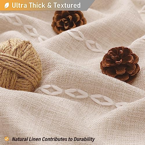 BTTN Extra Long Shower Curtain 72x84 Long Boho Chic Striped Tassel Linen Fabric Shower Curtain Set with Hooks Tall Modern Farmhouse Aesthetic Weighted Cloth Shower Curtains for Bathroom TanTaupe - Image 3