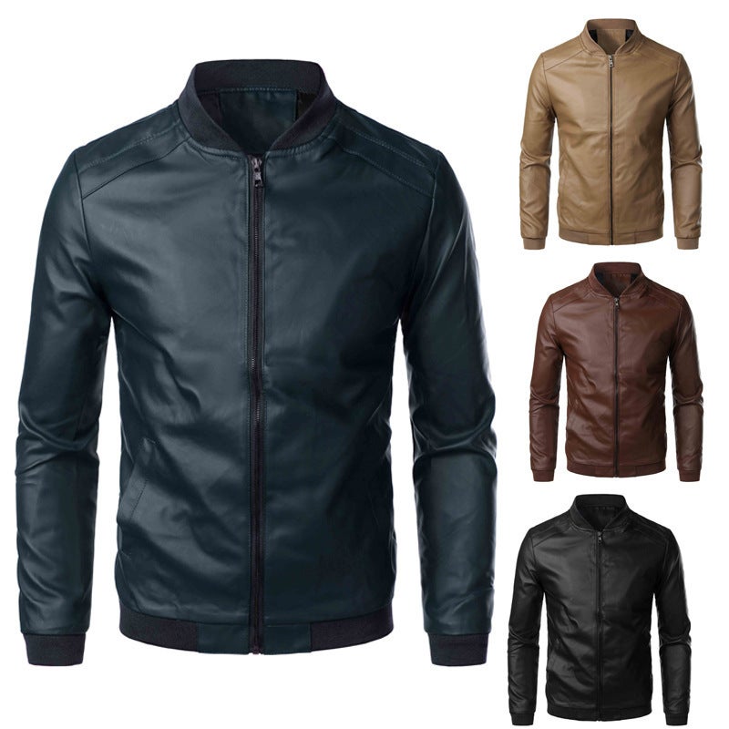 2019 E-Commerce Motorcycle Slim Leather Jacket Winter Men'S Pu Leather Jacket Baseball Casual Jacket Men'S Clothing - Image 2
