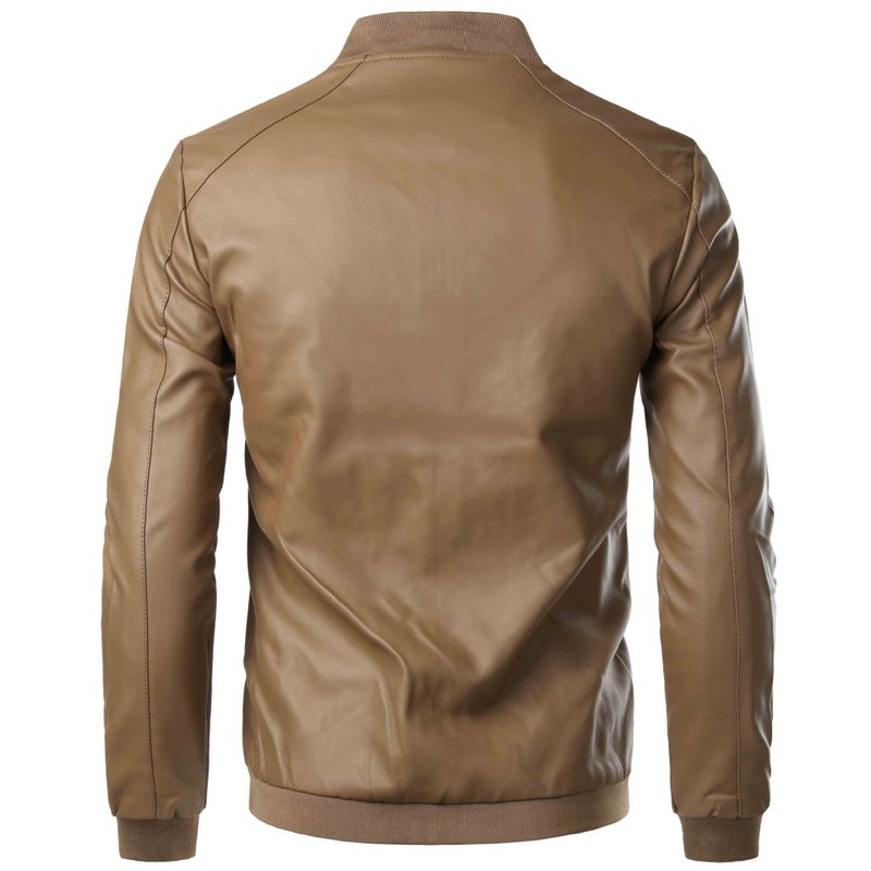 2019 E-Commerce Motorcycle Slim Leather Jacket Winter Men'S Pu Leather Jacket Baseball Casual Jacket Men'S Clothing - Image 3