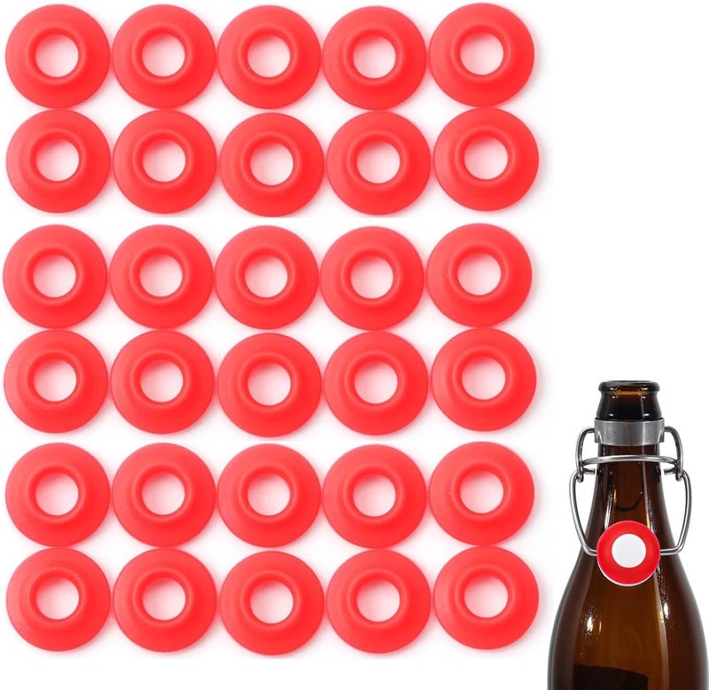 Ferroday 30PCS Silicone Gasket for EZ Cap Red Washers Swing Flip Top Bottle Cap Gasket Home Brew Beer Soda Bottle Seal Swing Top Bottle Gasket -30 Bottle Gaskets - Image 1