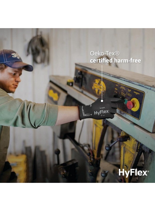 Ansell HyFlex 11-840 Ergonomic Abrasion-Resistant Nitrile Foam Industrial Gloves for Automotive, Fabrication, EMS, Utilities - Size 9, Black (12 Pairs) - Image 2