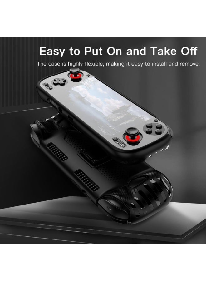 TPU Protective Case Cover for Ayn Odin 3 Handheld Game Console, Shockproof Soft Skin with Built-in Stand, Ergonomic Grip & Heat Dissipation Vents, Anti-Scratch Protective Bumper for Odin 3 (Black) - Image 4