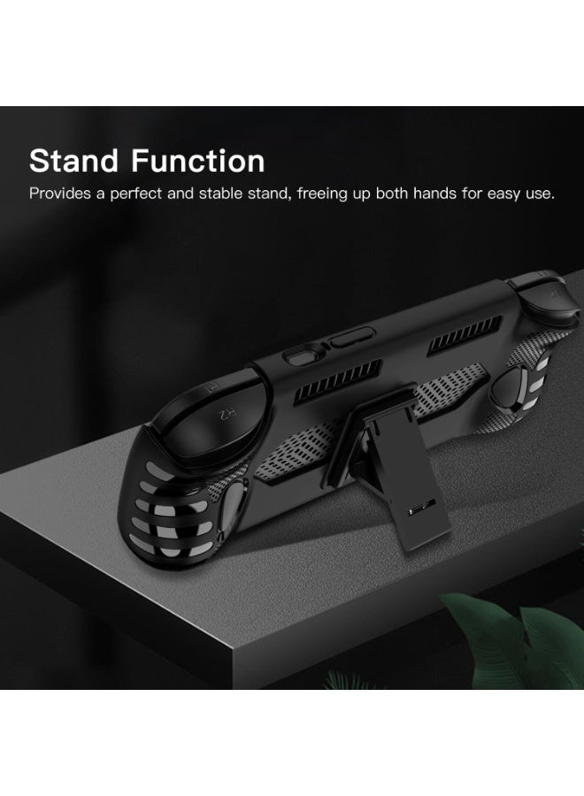 TPU Protective Case Cover for Ayn Odin 3 Handheld Game Console, Shockproof Soft Skin with Built-in Stand, Ergonomic Grip & Heat Dissipation Vents, Anti-Scratch Protective Bumper for Odin 3 (Black) - Image 3