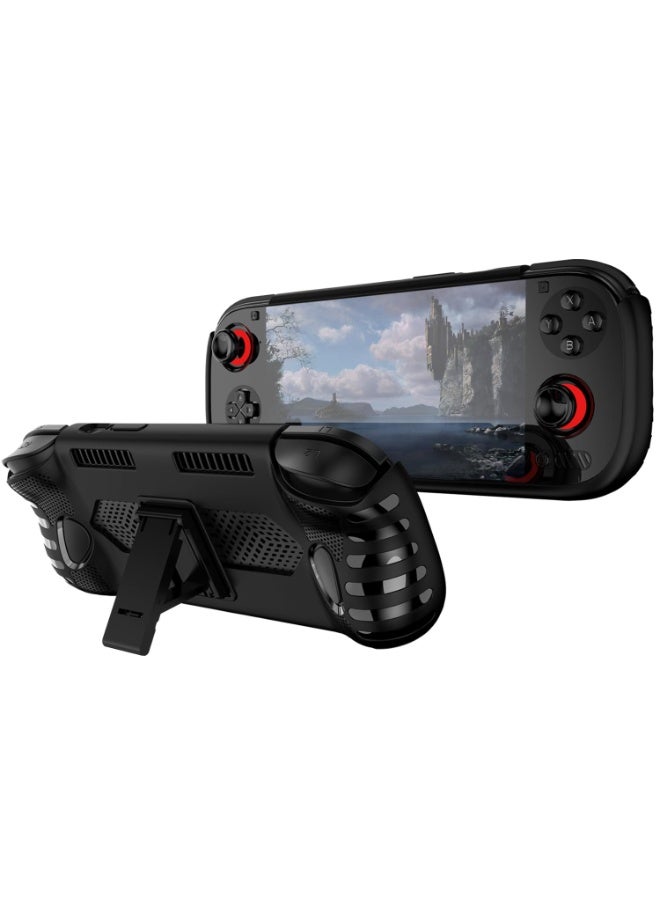 TPU Protective Case Cover for Ayn Odin 3 Handheld Game Console, Shockproof Soft Skin with Built-in Stand, Ergonomic Grip & Heat Dissipation Vents, Anti-Scratch Protective Bumper for Odin 3 (Black) - Image 1