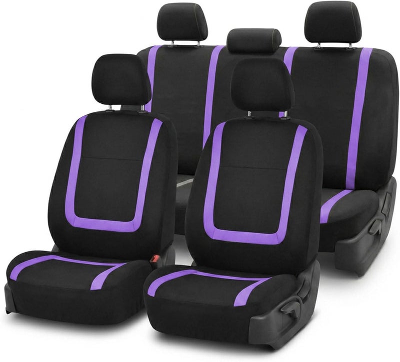 FH Group FB032PURPLE114 Purple Unique Flat Cloth Car Seat Cover (w. 4 Detachable Headrests and Solid Bench) Spec compliant trusted quality - Image 1
