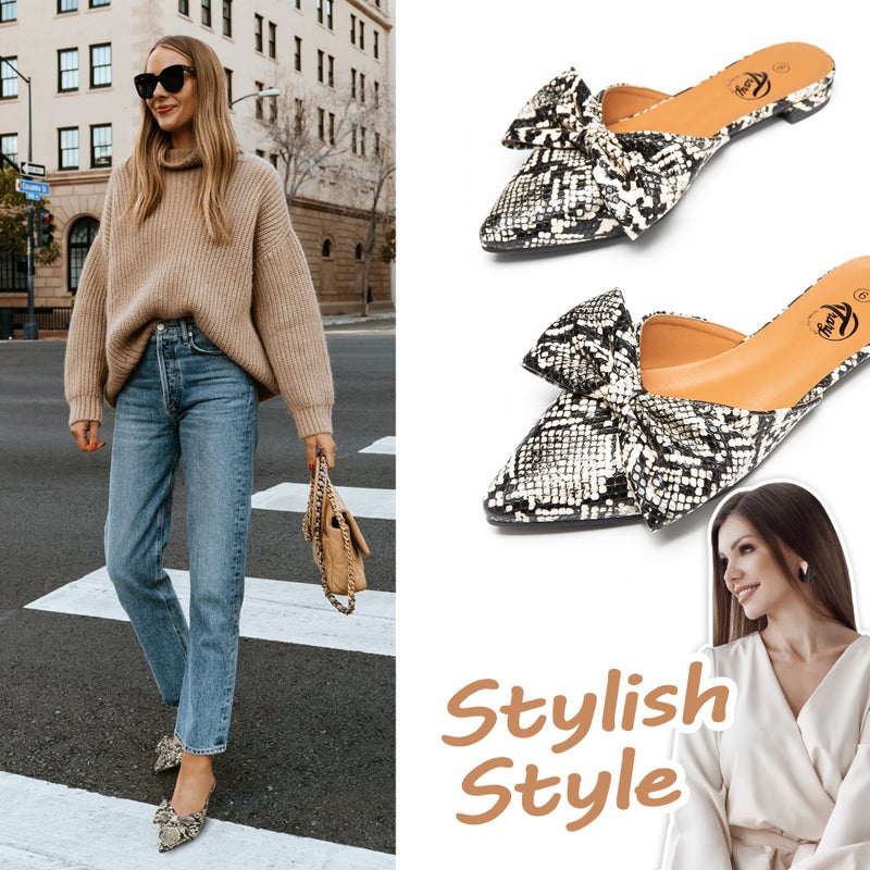 Trary Women's Comfortable Snake Mules - Business Casual Flats for Summer 2023 - Image 5