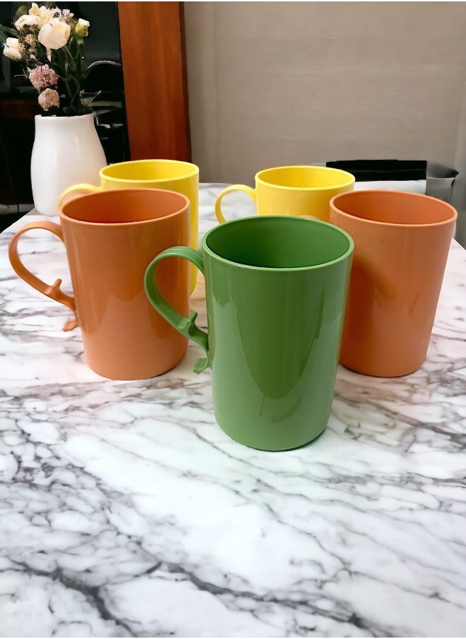Yolo Set of 5 Plastic Mug 300ml each for tea and coffee