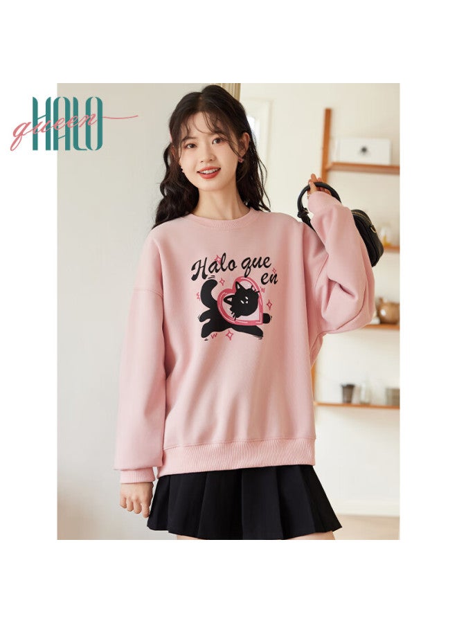 HALOQUEEN Halo Queen Women's Spring And Autumn Round Neck Sweatshirt With Cute Cat, Dopamine, Love Heart, And Letter Print Loose Casual Pullover Fashion Trend H143w1039 - Image 5