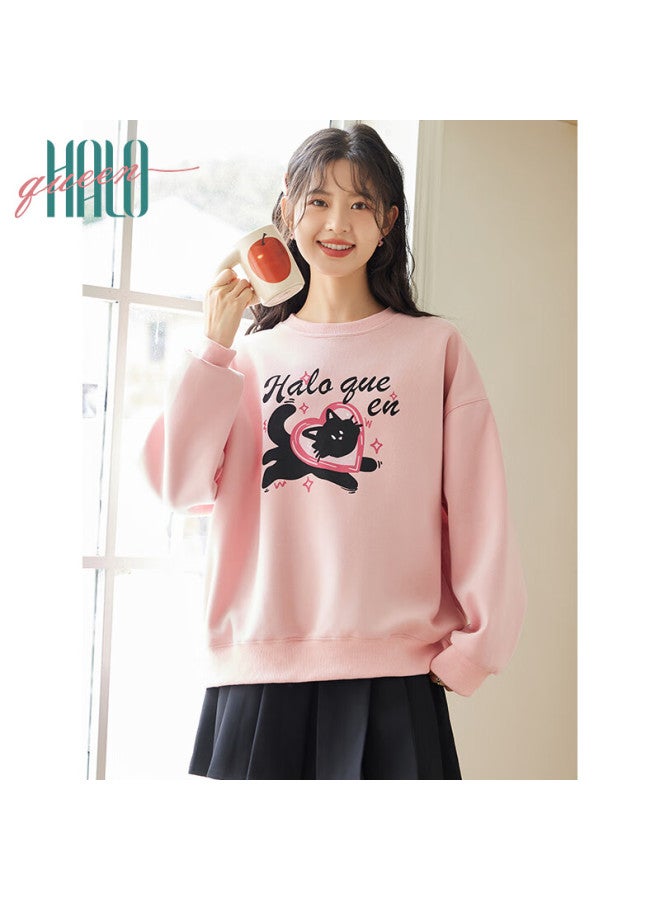 HALOQUEEN Halo Queen Women's Spring And Autumn Round Neck Sweatshirt With Cute Cat, Dopamine, Love Heart, And Letter Print Loose Casual Pullover Fashion Trend H143w1039 - Image 4