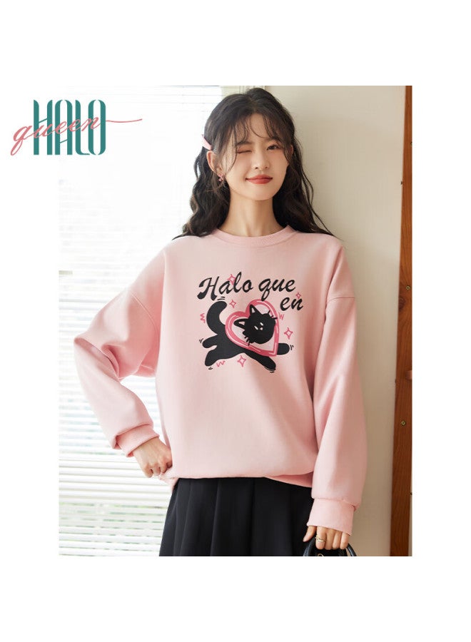 HALOQUEEN Halo Queen Women's Spring And Autumn Round Neck Sweatshirt With Cute Cat, Dopamine, Love Heart, And Letter Print Loose Casual Pullover Fashion Trend H143w1039 - Image 2