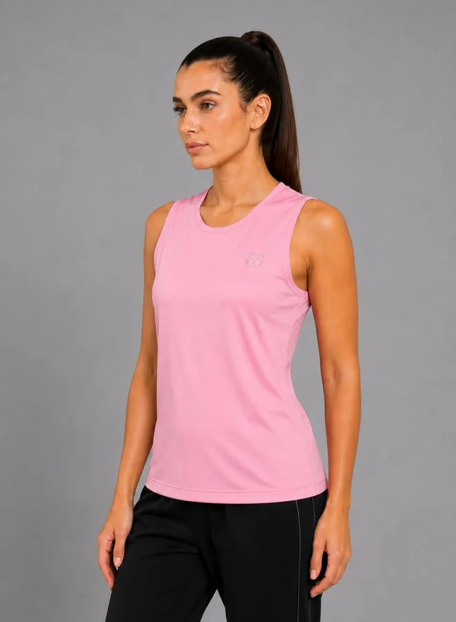 تايك تو Pink Solid Sleeveless Activewear Top By Lazzycat