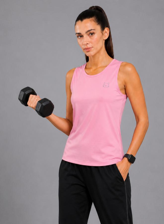 Take Two Pink Solid Sleeveless Activewear Top By Lazzycat - Image 4