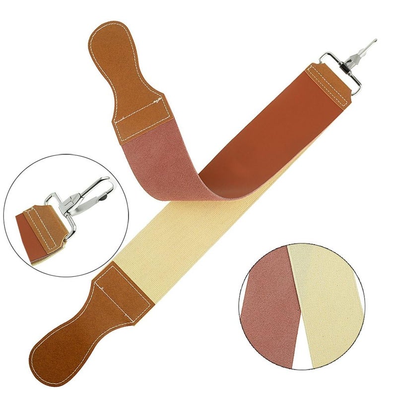 Grandslam Leather Strop for Straight Razor Sharpening and Smooth - Professional Straight Razor Knife Cowhide and Canvas Dual Strop Brown - Image 2