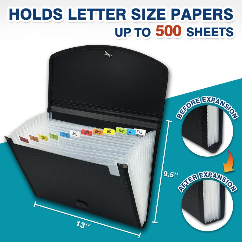 H4D 13-Pocket Accordion File Organizer with Mesh Pocket, Expanding File Folder with Tabs, Expandable Document Organizer for Home Office School, Letter Size, Black - Image 4