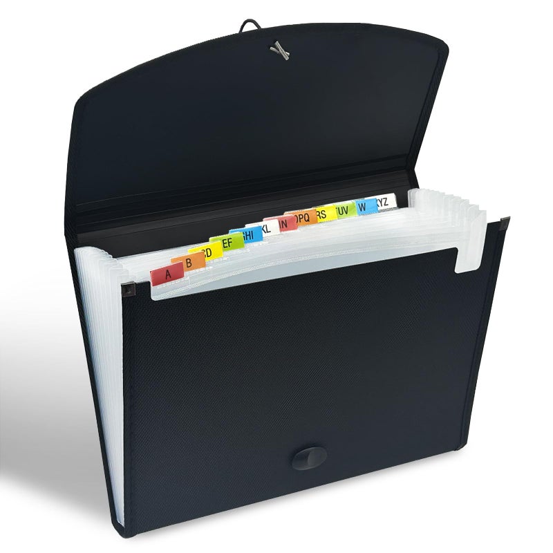 H4D 13-Pocket Accordion File Organizer with Mesh Pocket, Expanding File Folder with Tabs, Expandable Document Organizer for Home Office School, Letter Size, Black - Image 2