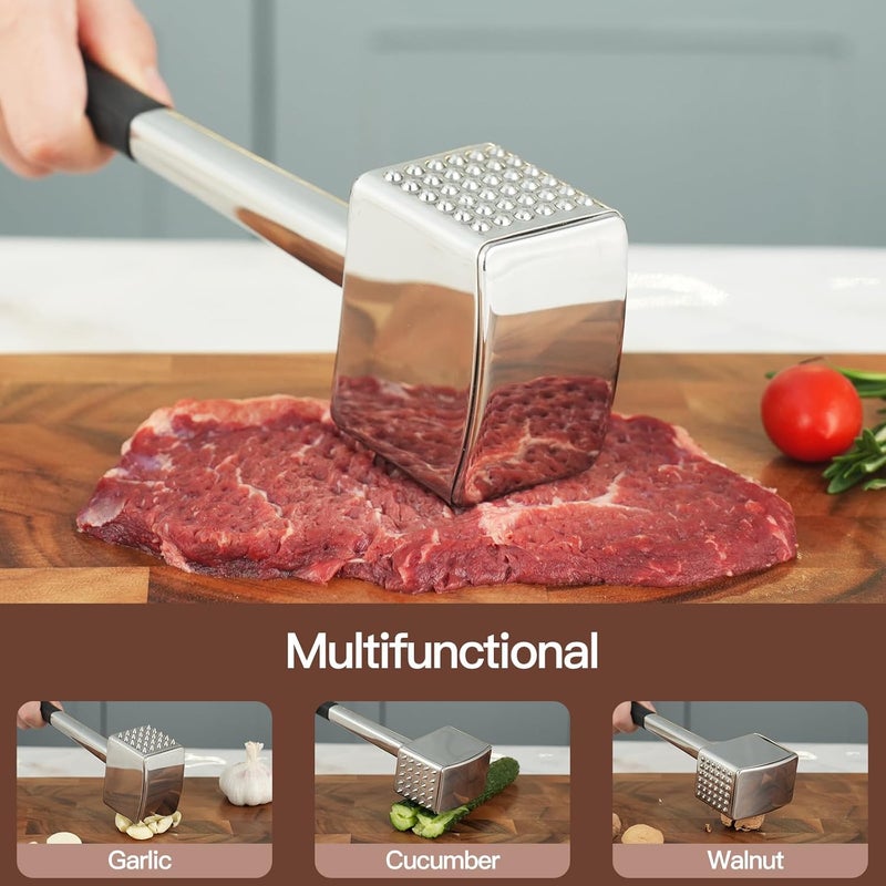 MAX COOK Meat Tenderizer, 304 Stainless Steel Meat Hammer, Heavy Duty Kitchen Meat Mallet,Four-sided Meat Tenderizer Tool, Meat Pounder for Tenderizing Steak, Beef, Chicken, Nut (1.31lb) - Image 3