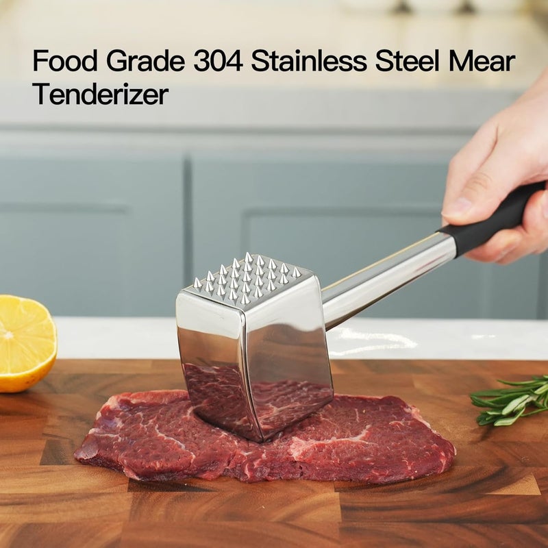 MAX COOK Meat Tenderizer, 304 Stainless Steel Meat Hammer, Heavy Duty Kitchen Meat Mallet,Four-sided Meat Tenderizer Tool, Meat Pounder for Tenderizing Steak, Beef, Chicken, Nut (1.31lb) - Image 2