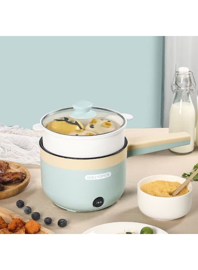 طباخ كهربائي صغير مع قدر بخار وحماية من الحرارة الزائدة، مثالي لليخنات والحساء والأواني الساخنة والمعكرونة لشخص واحد، وعاء ساخن كهربائي سعة 1.8 لتر، مناسب للمساكن - Image 1