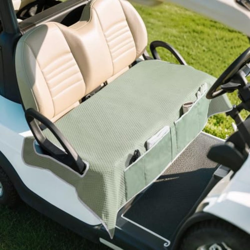 Golf Cart Seat Covers, Universal Golf Cart Seat Towel Blanket for EZGO, Yamaha, Club Car and More 2-Seat Carts with 4 Front Pockets, Universal Golf Accessories, Non-Slip Easy to Clean - Image 1
