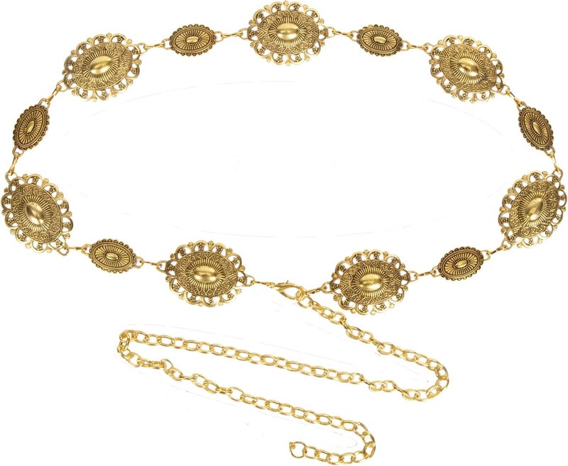 OVOY Women Western Concho Chain Belt - Fashion Gold Metal Waist Cowgirl Belt for Dresses Jeans - Image 4