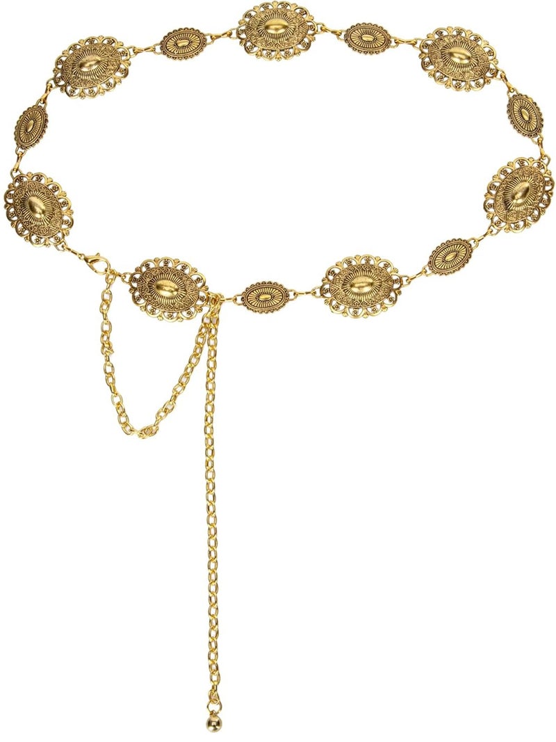 OVOY Women Western Concho Chain Belt - Fashion Gold Metal Waist Cowgirl Belt for Dresses Jeans - Image 1