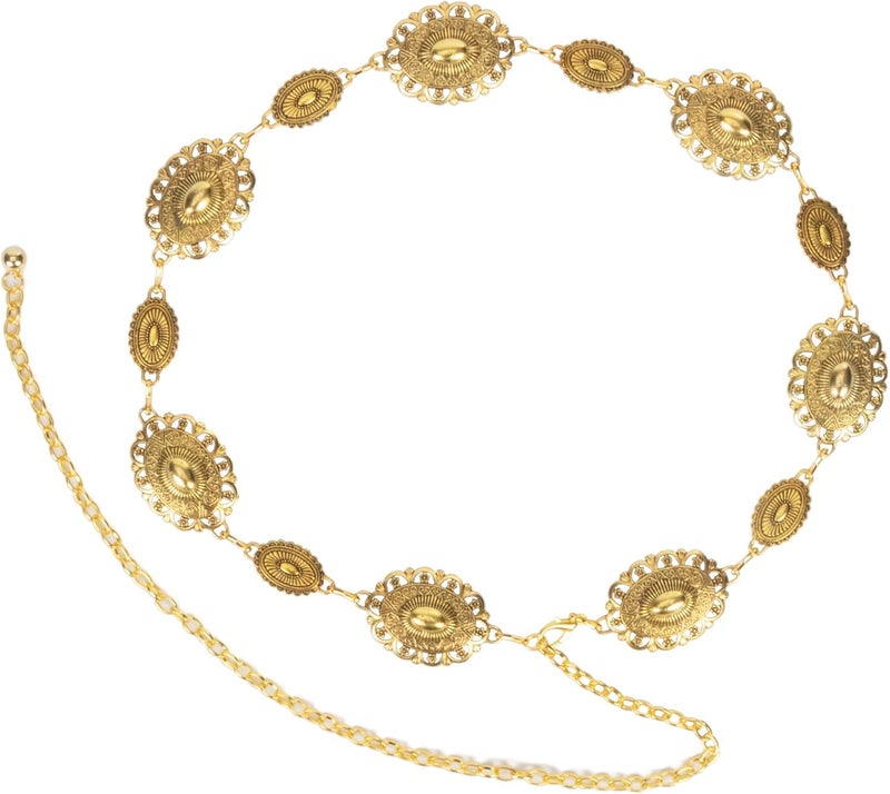 OVOY Women Western Concho Chain Belt - Fashion Gold Metal Waist Cowgirl Belt for Dresses Jeans - Image 3