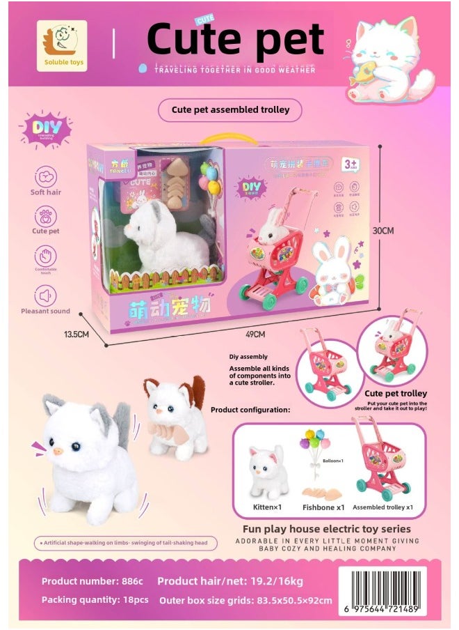 Fang Deer Children's Electric Plush Pet White Rabbit Puppy Kitten Cute Pet Transparent Shoulder Bag Simulation Shape-Color:886c Cart (kitten)  - Image 1