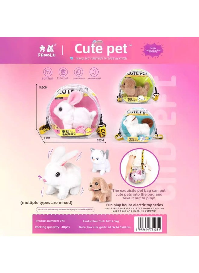 Fang Deer Children's Electric Plush Pet White Rabbit Puppy Kitten Cute Pet Transparent Shoulder Bag Simulation Shape-Color:886c Cart (kitten)  - Image 4