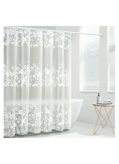 Excefore Shower Curtain Liner 72 Inch Waterproof PEVA Shower Curtain Liners with Metal Grommets and 12 Plastic Hooks Thick Bathroom Plastic Shower Curtain Liner Thickened White Flower Vine Shower Curtain  - Image 1
