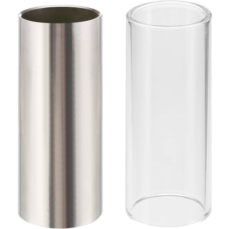 Pangda 2 Pieces Glass Slide and Stainless Steel Slide in Box for Guitar, Bass, Medium (6 cm) - Image 1
