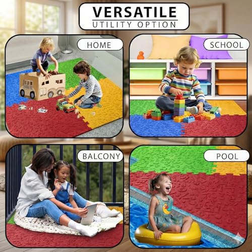EASY HOME Multicolor Smile Pattern Play Mat for Kids, Baby Interlocking Play Mat for Crawling and Playing - Protective Interlocking Tile for Kids Play Room- 60x60cm- 12mm Thickness (Pack of 4) - Image 3