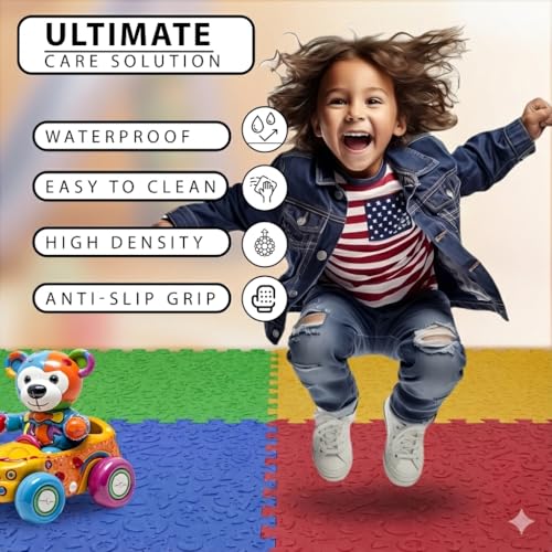 EASY HOME Multicolor Smile Pattern Play Mat for Kids, Baby Interlocking Play Mat for Crawling and Playing - Protective Interlocking Tile for Kids Play Room- 60x60cm- 12mm Thickness (Pack of 4) - Image 5