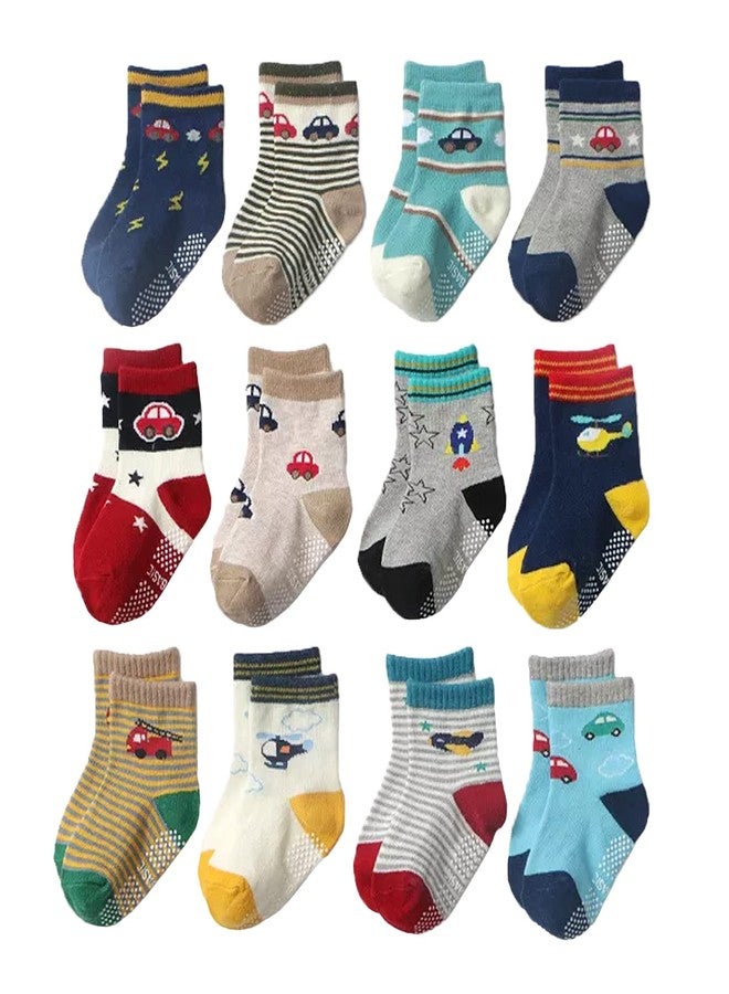 FIMALIA Organic Cotton Anti-Skid Socks Non Slip Kids Toddler Socks with Grip | (Pack of 4,6 &12 Pair) (Color & Print May Vary) (0 to 5 years size) (IN, Age, 3 Years, 5 Years, 4 Pair (Multicolor)) - Image 1