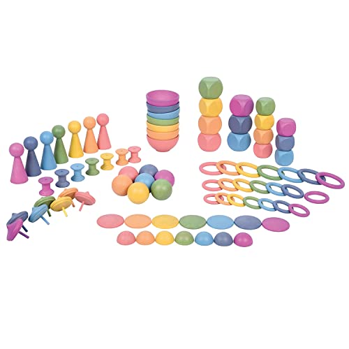 TickiT Rainbow Wooden Super Set Set of 84 12 Different Shapes in 7 Colors Loose Parts Play Set for Babies and Toddlers 10m Inspire Curiosity and OpenEnded Play - Image 1