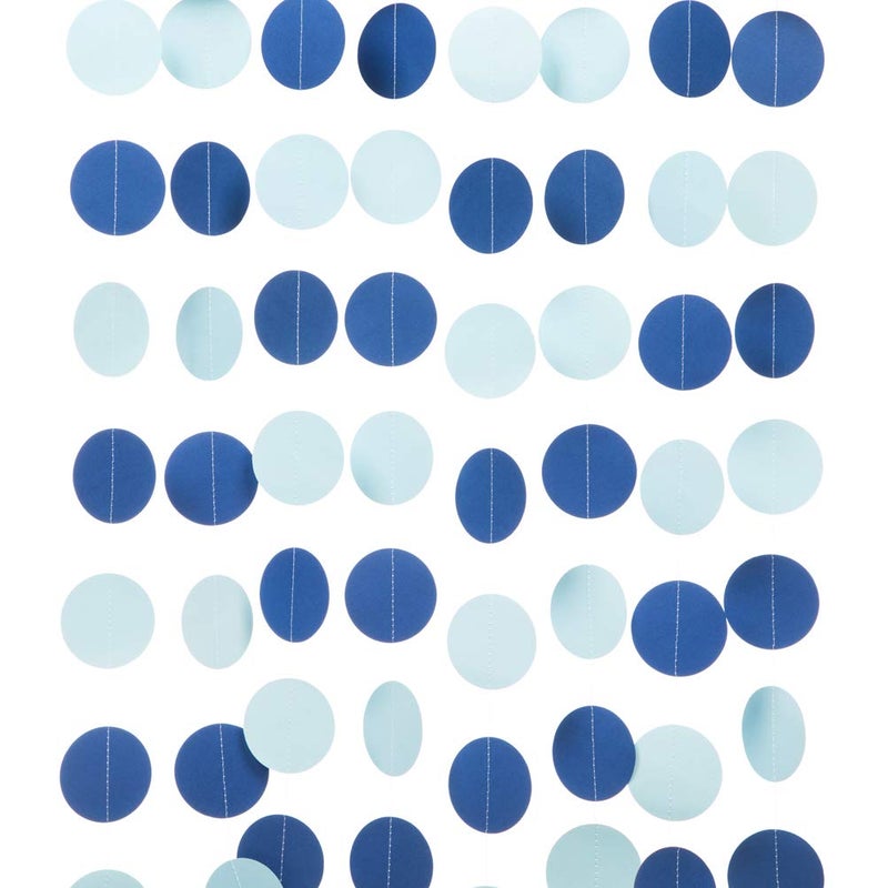 WEVEN Blue Paper Garland Circle Dots Party Garland Streamer Backdrop Hanging Decorations 25 in Diameter 20 Feet in Total