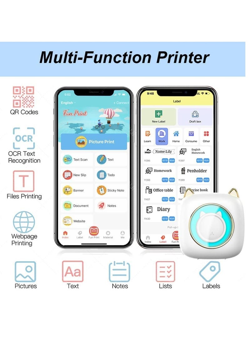 Mini Printer with 1 Roll 7 RGB Light Thermal Printer Barcode Label Maker Small Wireless Pocket Printer for iOS and Android Suitable for Printing Photo Notes Memo