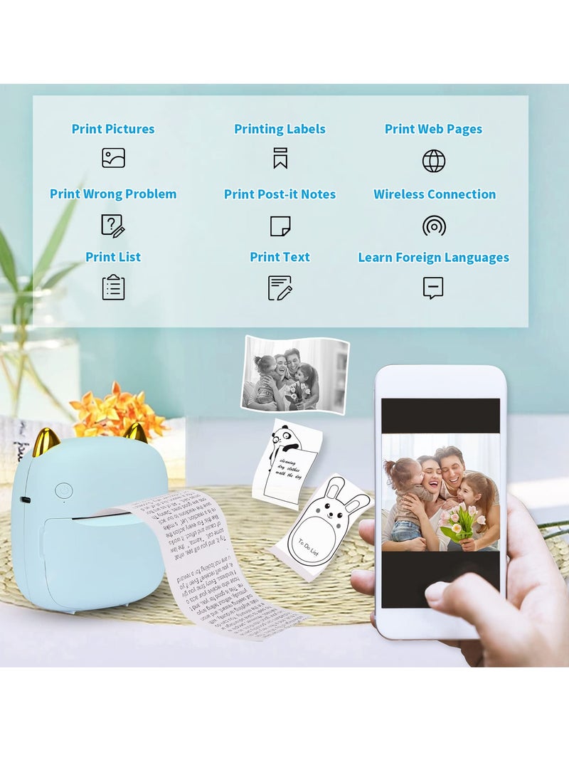 Mini Printer with 1 Roll 7 RGB Light Thermal Printer Barcode Label Maker Small Wireless Pocket Printer for iOS and Android Suitable for Printing Photo Notes Memo