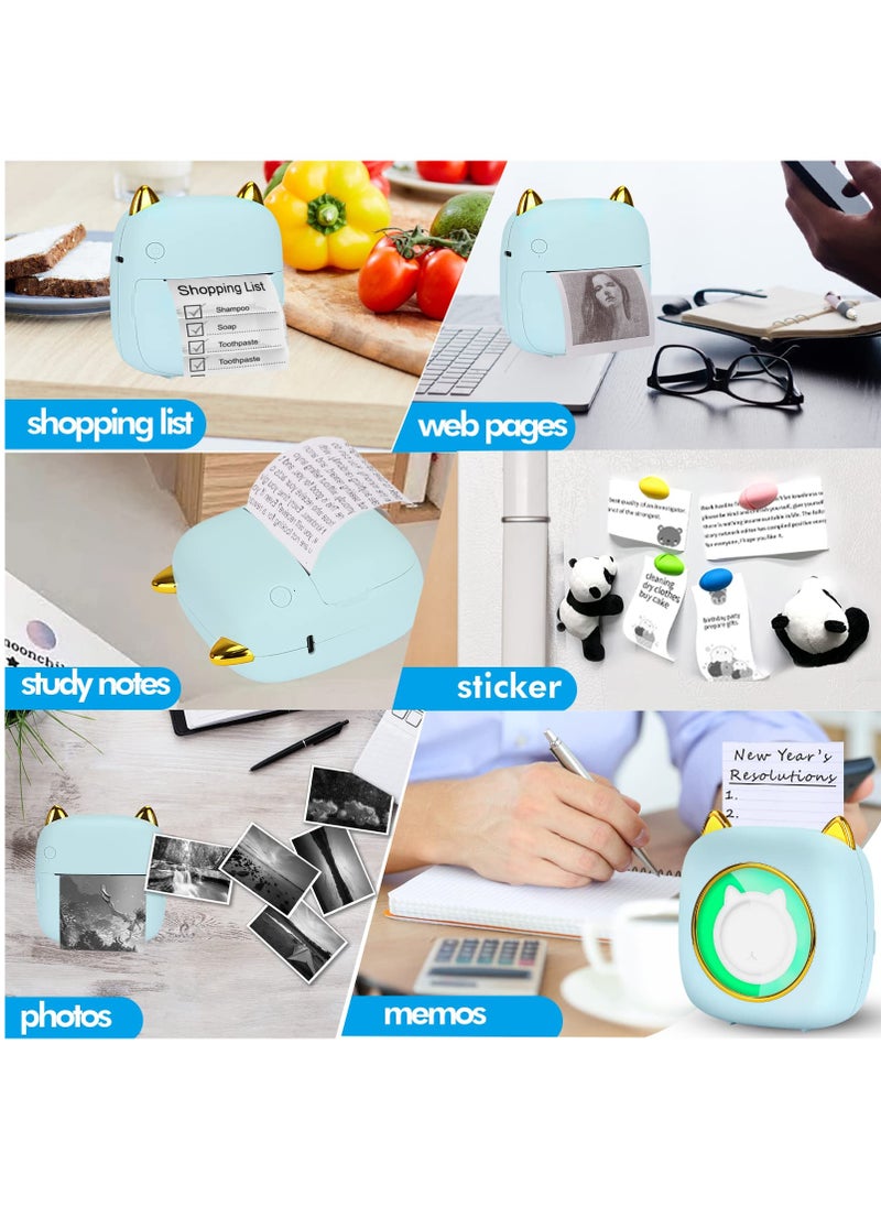 Mini Printer with 1 Roll 7 RGB Light Thermal Printer Barcode Label Maker Small Wireless Pocket Printer for iOS and Android Suitable for Printing Photo Notes Memo