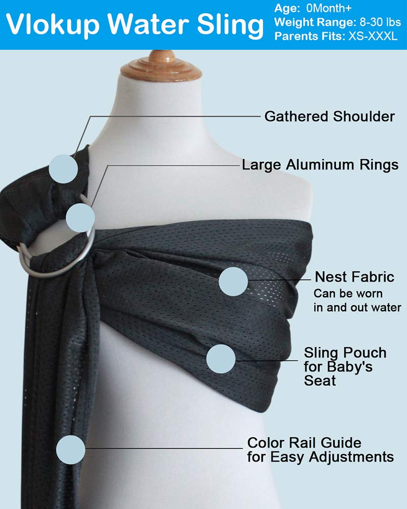 Vlokup Baby Water Ring Sling Carrier | Lightweight Breathable Mesh Baby Wrap for Infant, Newborn, Kids and Toddlers | Perfect for Summer, Swimming, Pool, Beach | Great for Dad Too Blue - Image 2