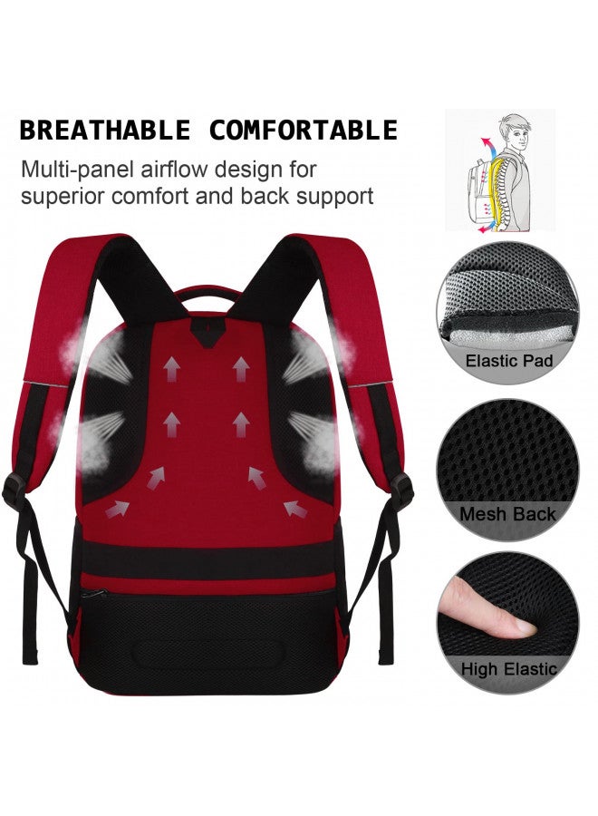 Volher Laptop Backpack,Business Travel Anti Theft Slim Durable Laptops Backpack with USB Charging Port,Water Resistant College Computer Bag for Women & Men Fits 15.6 Inch Laptop and Notebook-Red - Image 4