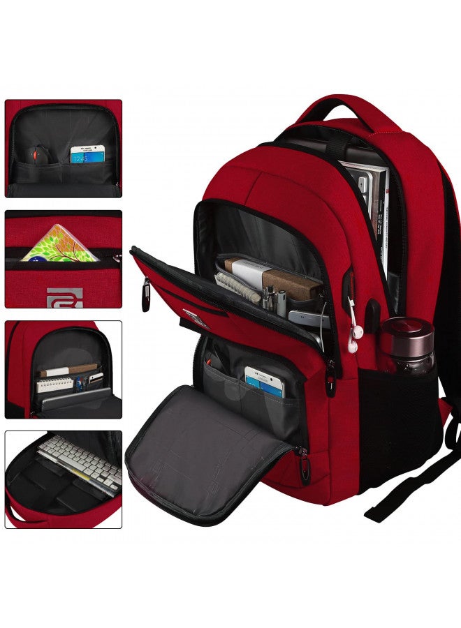 Volher Laptop Backpack,Business Travel Anti Theft Slim Durable Laptops Backpack with USB Charging Port,Water Resistant College Computer Bag for Women & Men Fits 15.6 Inch Laptop and Notebook-Red - Image 1