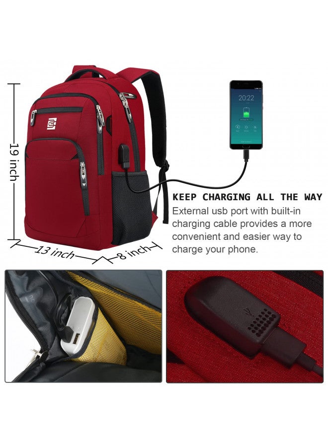 Volher Laptop Backpack,Business Travel Anti Theft Slim Durable Laptops Backpack with USB Charging Port,Water Resistant College Computer Bag for Women & Men Fits 15.6 Inch Laptop and Notebook-Red - Image 2