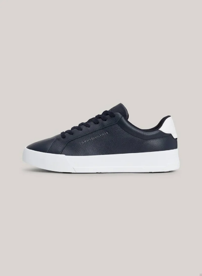 TOMMY HILFIGER Men's Pebble Grain Leather Court Trainers -  Leather upper, Blue