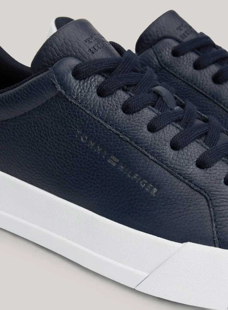 TOMMY HILFIGER Men's Pebble Grain Leather Court Trainers -  Leather upper, Blue