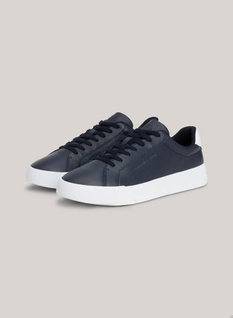 TOMMY HILFIGER Men's Pebble Grain Leather Court Trainers -  Leather upper, Blue