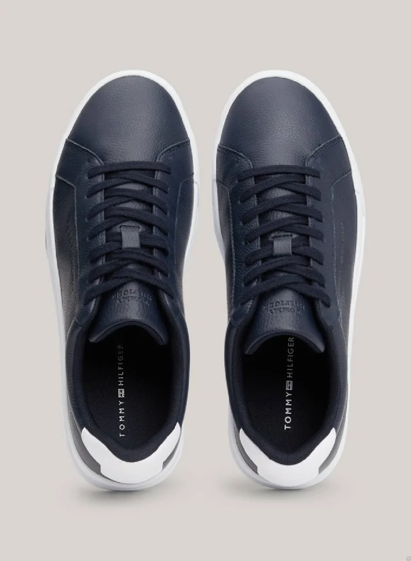 TOMMY HILFIGER Men's Pebble Grain Leather Court Trainers -  Leather upper, Blue