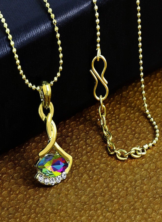 ZIVOM® Rainbow 18K Gold Plated Gold Brass American Diamond/Cz Necklace Pendant Chain Set Girls Women - Image 2